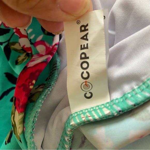 Coco Pear High waisted Teal and pink Floral Swim Bottoms size small - Picture 4 of 7